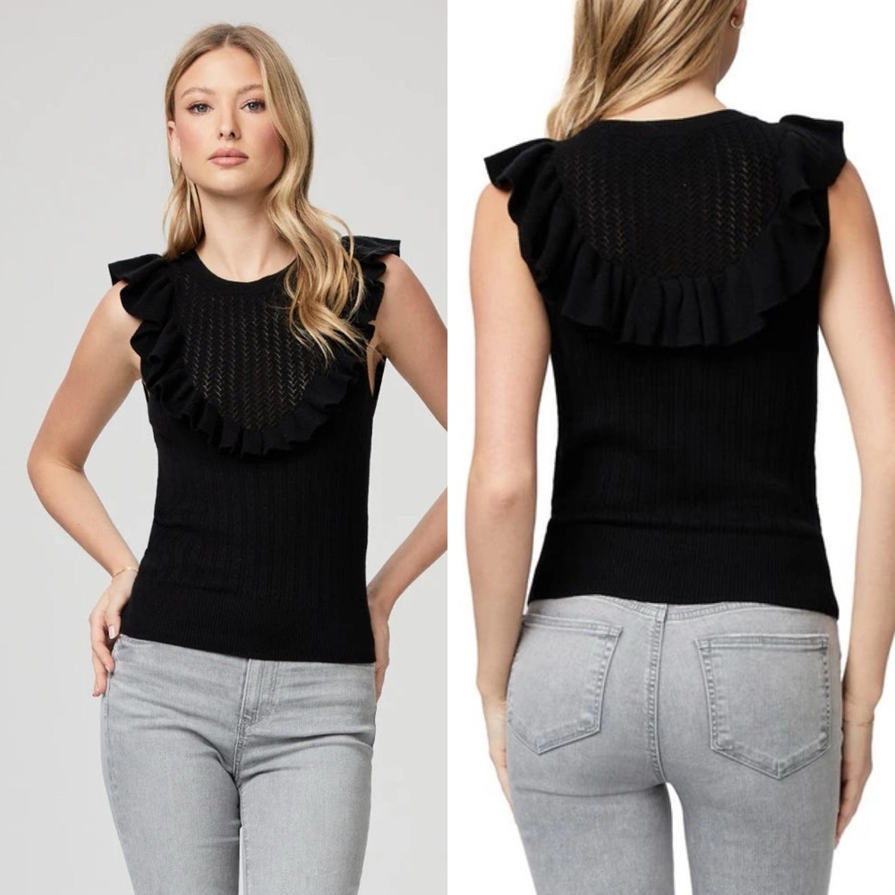NEW Paige Rosina Sleeveless Ribbed Ruffle Sweater Black S - Picture 1 of 5